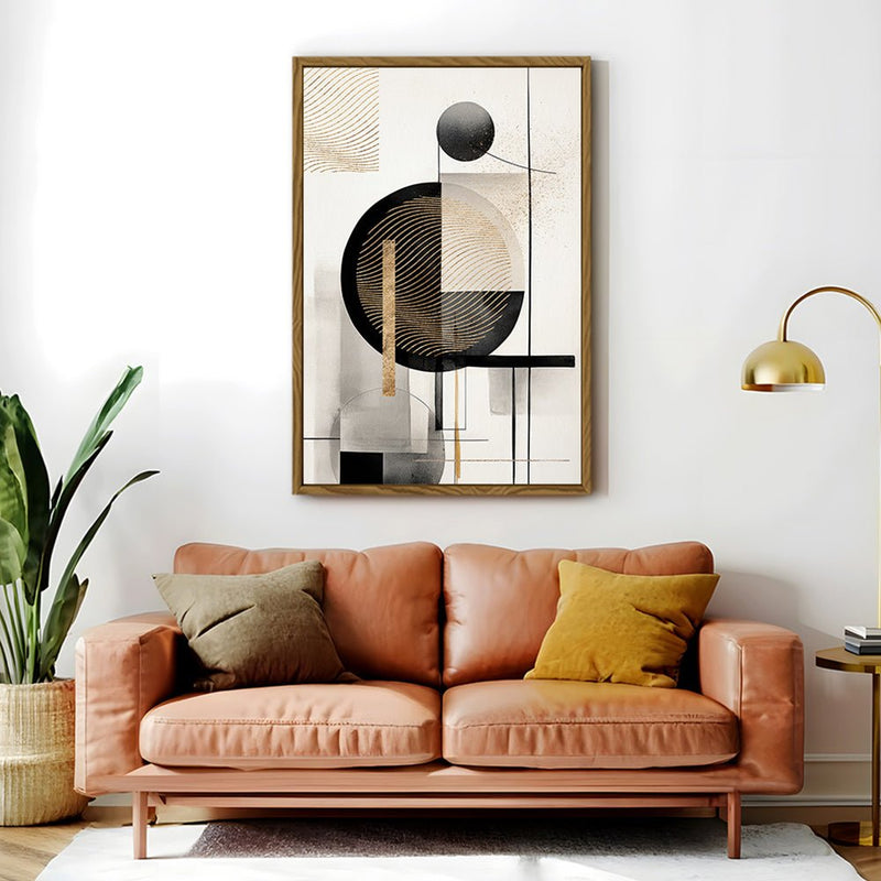 Canvas Wall Art Stretched Over Wooden Frame with Floating Frame and Shapes Painting CV4229 - Al Rugaib Furniture