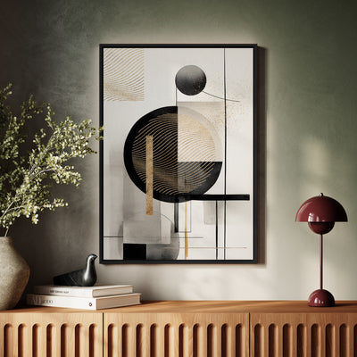 Canvas Wall Art Stretched Over Wooden Frame with Floating Frame and Shapes Painting CV4229 - Al Rugaib Furniture