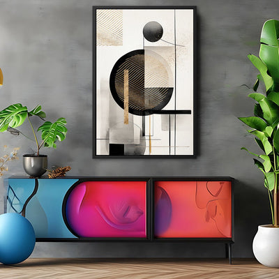 Canvas Wall Art Stretched Over Wooden Frame with Floating Frame and Shapes Painting CV4229 - Al Rugaib Furniture