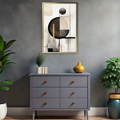 Canvas Wall Art Stretched Over Wooden Frame with Floating Frame and Shapes Painting CV4229 - Al Rugaib Furniture