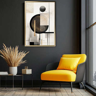 Canvas Wall Art Stretched Over Wooden Frame with Floating Frame and Shapes Painting CV4229 - Al Rugaib Furniture