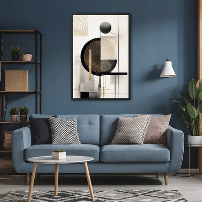 Canvas Wall Art Stretched Over Wooden Frame with Floating Frame and Shapes Painting CV4229 - Al Rugaib Furniture