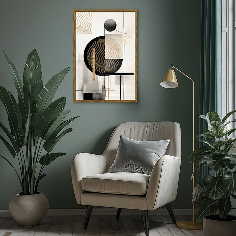 Canvas Wall Art Stretched Over Wooden Frame with Floating Frame and Shapes Painting CV4229 - Al Rugaib Furniture