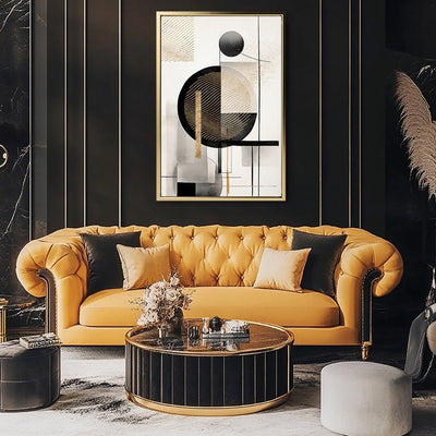 Canvas Wall Art Stretched Over Wooden Frame with Floating Frame and Shapes Painting CV4229 - Al Rugaib Furniture