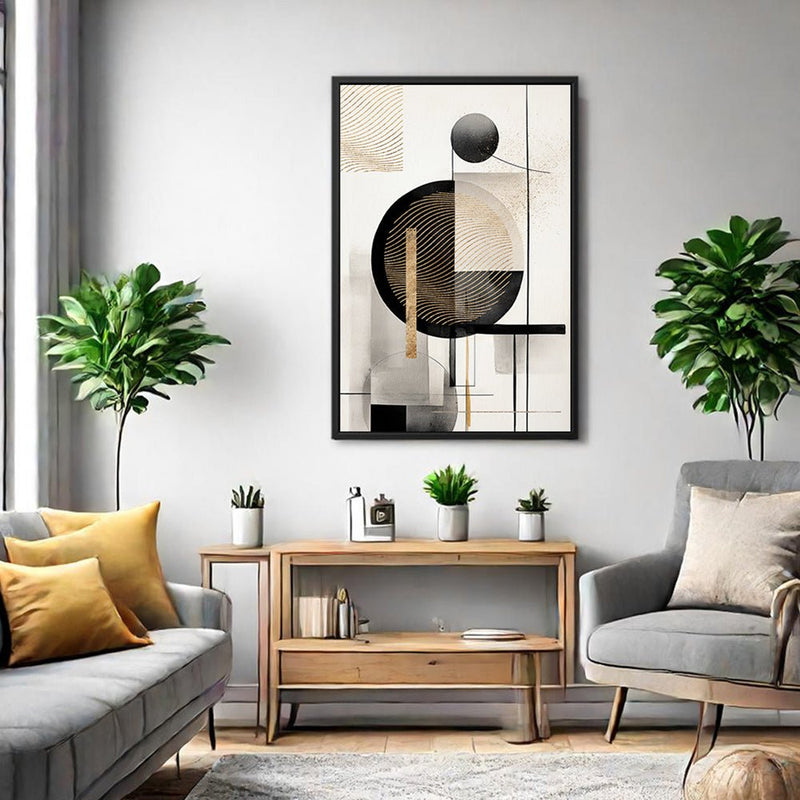 Canvas Wall Art Stretched Over Wooden Frame with Floating Frame and Shapes Painting CV4229 - Al Rugaib Furniture
