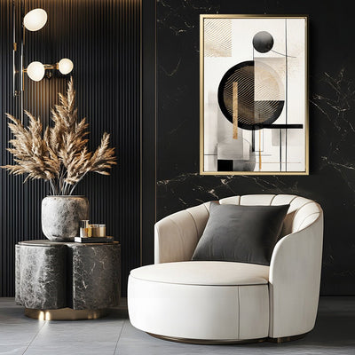 Canvas Wall Art Stretched Over Wooden Frame with Floating Frame and Shapes Painting CV4229 - Al Rugaib Furniture