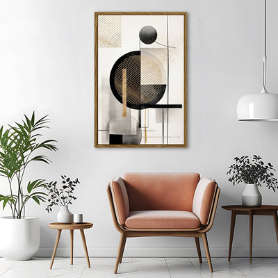 Canvas Wall Art Stretched Over Wooden Frame with Floating Frame and Shapes Painting CV4229 - Al Rugaib Furniture