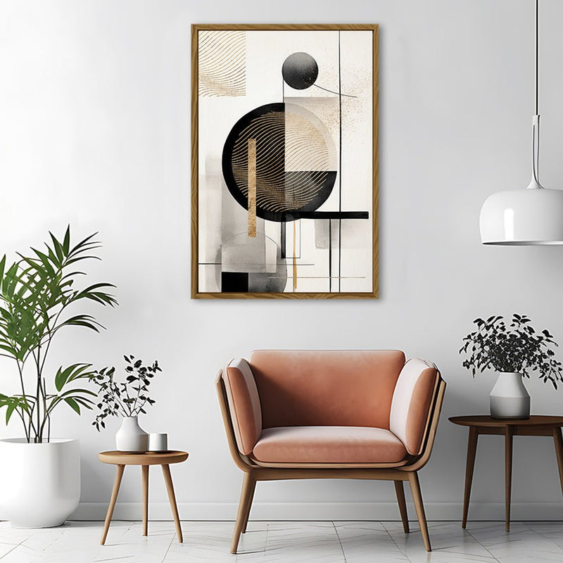 Canvas Wall Art Stretched Over Wooden Frame with Floating Frame and Shapes Painting CV4229 - Al Rugaib Furniture