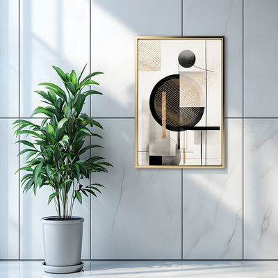 Canvas Wall Art Stretched Over Wooden Frame with Floating Frame and Shapes Painting CV4229 - Al Rugaib Furniture