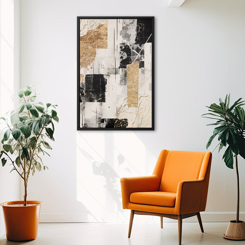 Canvas Wall Art Stretched Over Wooden Frame with Floating Frame and Shapes Painting CV4230 - Al Rugaib Furniture