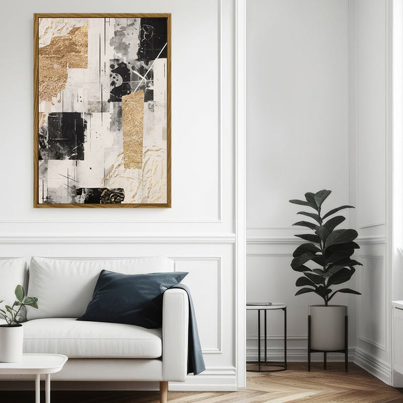 Canvas Wall Art Stretched Over Wooden Frame with Floating Frame and Shapes Painting CV4230 - Al Rugaib Furniture