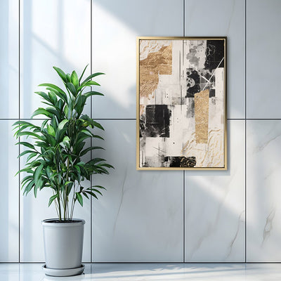 Canvas Wall Art Stretched Over Wooden Frame with Floating Frame and Shapes Painting CV4230 - Al Rugaib Furniture