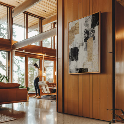 Canvas Wall Art Stretched Over Wooden Frame with Floating Frame and Shapes Painting CV4230 - Al Rugaib Furniture