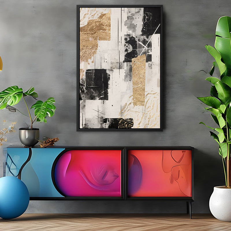 Canvas Wall Art Stretched Over Wooden Frame with Floating Frame and Shapes Painting CV4230 - Al Rugaib Furniture
