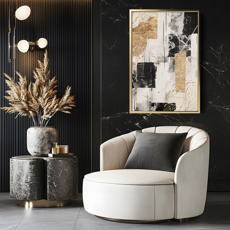 Canvas Wall Art Stretched Over Wooden Frame with Floating Frame and Shapes Painting CV4230 - Al Rugaib Furniture