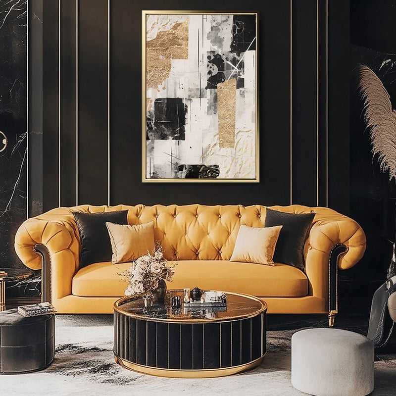 Canvas Wall Art Stretched Over Wooden Frame with Floating Frame and Shapes Painting CV4230 - Al Rugaib Furniture