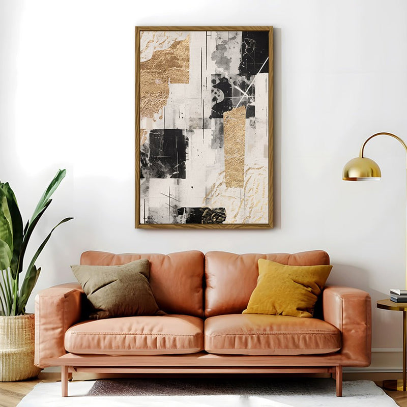 Canvas Wall Art Stretched Over Wooden Frame with Floating Frame and Shapes Painting CV4230 - Al Rugaib Furniture