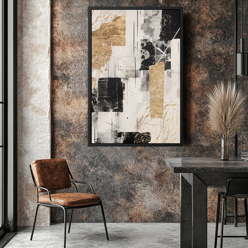 Canvas Wall Art Stretched Over Wooden Frame with Floating Frame and Shapes Painting CV4230 - Al Rugaib Furniture