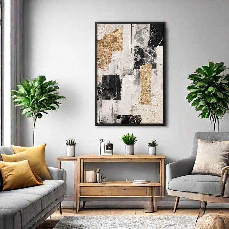 Canvas Wall Art Stretched Over Wooden Frame with Floating Frame and Shapes Painting CV4230 - Al Rugaib Furniture
