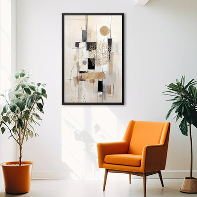 Canvas Wall Art Stretched Over Wooden Frame with Floating Frame and Shapes Painting CV4231 - Al Rugaib Furniture
