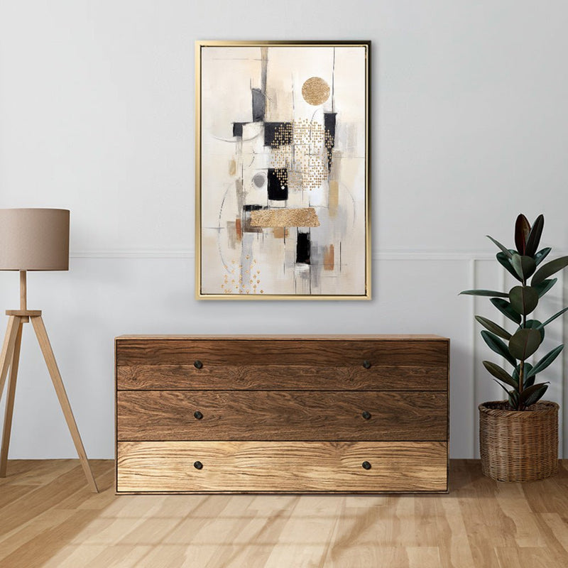 Canvas Wall Art Stretched Over Wooden Frame with Floating Frame and Shapes Painting CV4231 - Al Rugaib Furniture