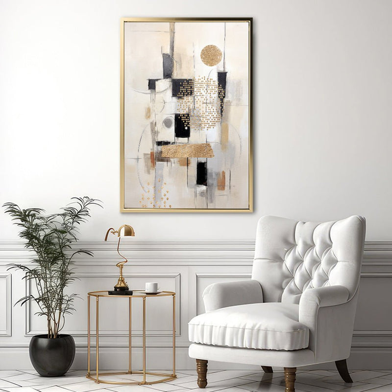 Canvas Wall Art Stretched Over Wooden Frame with Floating Frame and Shapes Painting CV4231 - Al Rugaib Furniture