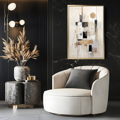 Canvas Wall Art Stretched Over Wooden Frame with Floating Frame and Shapes Painting CV4231 - Al Rugaib Furniture