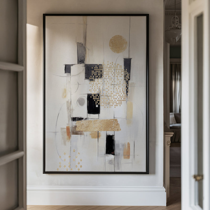 Canvas Wall Art Stretched Over Wooden Frame with Floating Frame and Shapes Painting CV4231 - Al Rugaib Furniture