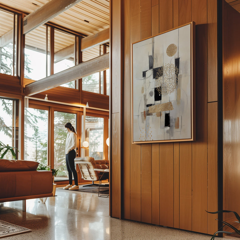 Canvas Wall Art Stretched Over Wooden Frame with Floating Frame and Shapes Painting CV4231 - Al Rugaib Furniture