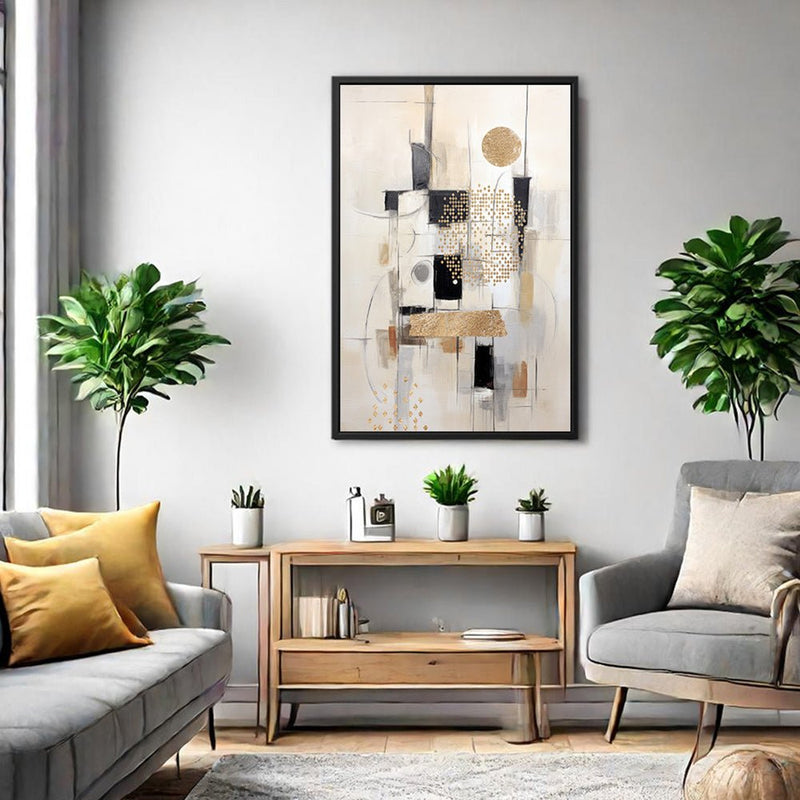 Canvas Wall Art Stretched Over Wooden Frame with Floating Frame and Shapes Painting CV4231 - Al Rugaib Furniture