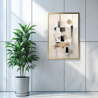 Canvas Wall Art Stretched Over Wooden Frame with Floating Frame and Shapes Painting CV4231 - Al Rugaib Furniture