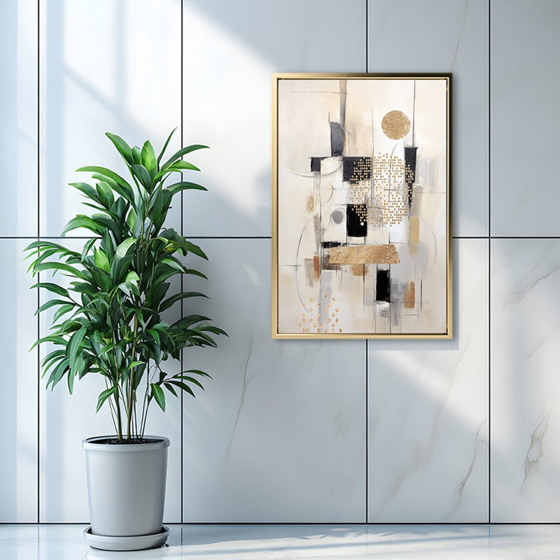 Canvas Wall Art Stretched Over Wooden Frame with Floating Frame and Shapes Painting CV4231 - Al Rugaib Furniture