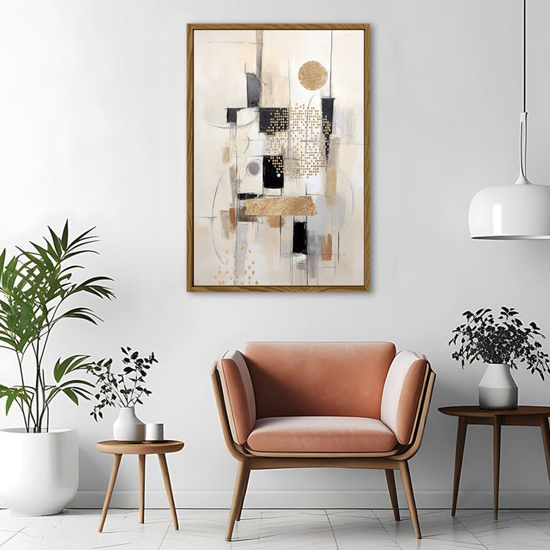Canvas Wall Art Stretched Over Wooden Frame with Floating Frame and Shapes Painting CV4231 - Al Rugaib Furniture