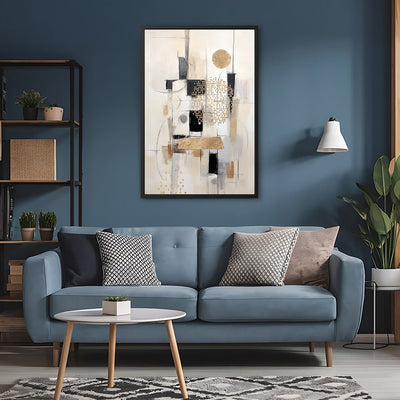 Canvas Wall Art Stretched Over Wooden Frame with Floating Frame and Shapes Painting CV4231 - Al Rugaib Furniture