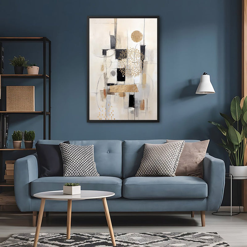 Canvas Wall Art Stretched Over Wooden Frame with Floating Frame and Shapes Painting CV4231 - Al Rugaib Furniture