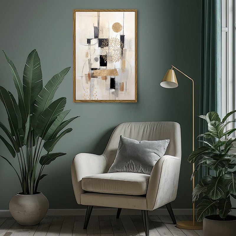 Canvas Wall Art Stretched Over Wooden Frame with Floating Frame and Shapes Painting CV4231 - Al Rugaib Furniture
