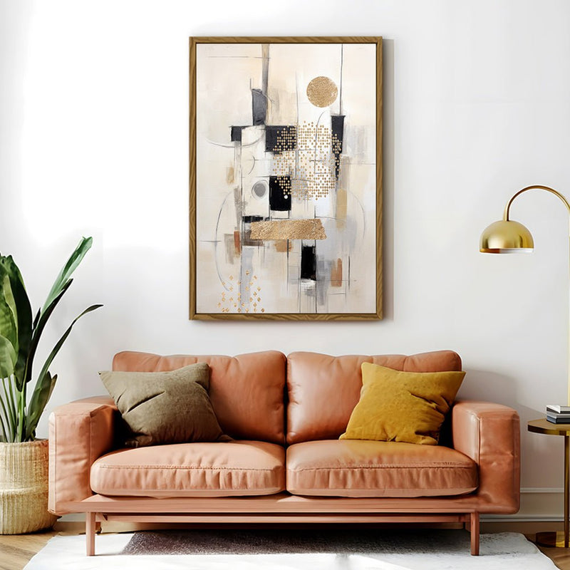 Canvas Wall Art Stretched Over Wooden Frame with Floating Frame and Shapes Painting CV4231 - Al Rugaib Furniture
