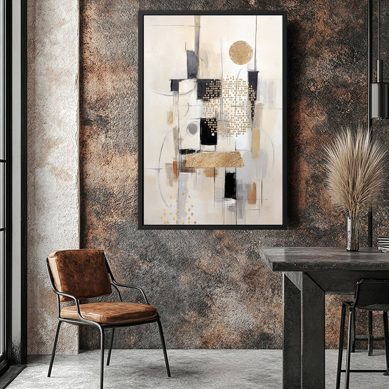 Canvas Wall Art Stretched Over Wooden Frame with Floating Frame and Shapes Painting CV4231 - Al Rugaib Furniture