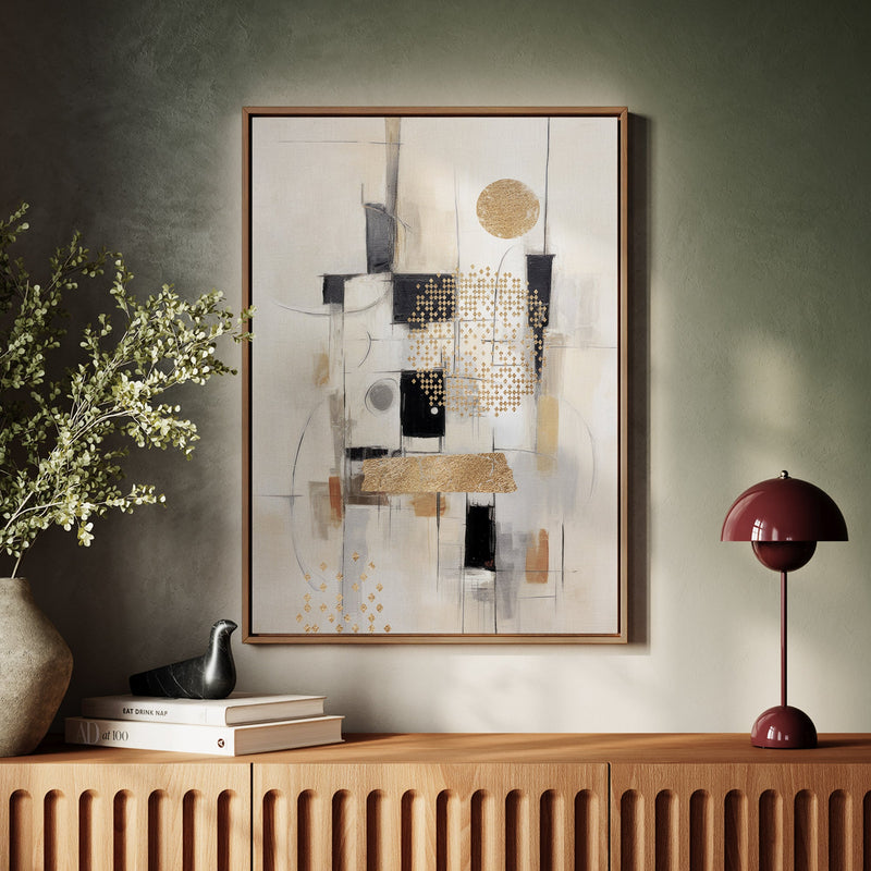 Canvas Wall Art Stretched Over Wooden Frame with Floating Frame and Shapes Painting CV4231 - Al Rugaib Furniture