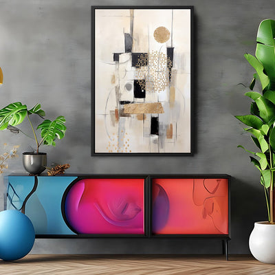 Canvas Wall Art Stretched Over Wooden Frame with Floating Frame and Shapes Painting CV4231 - Al Rugaib Furniture