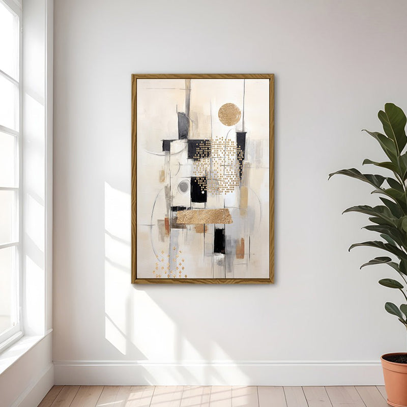 Canvas Wall Art Stretched Over Wooden Frame with Floating Frame and Shapes Painting CV4231 - Al Rugaib Furniture