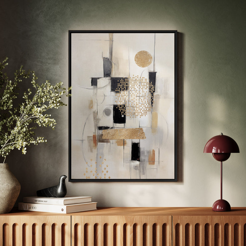 Canvas Wall Art Stretched Over Wooden Frame with Floating Frame and Shapes Painting CV4231 - Al Rugaib Furniture