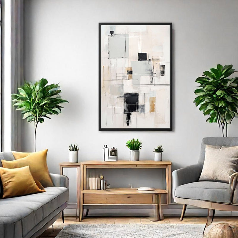 Canvas Wall Art Stretched Over Wooden Frame with Floating Frame and Shapes Painting CV4232 - Al Rugaib Furniture