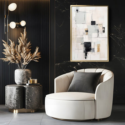 Canvas Wall Art Stretched Over Wooden Frame with Floating Frame and Shapes Painting CV4232 - Al Rugaib Furniture