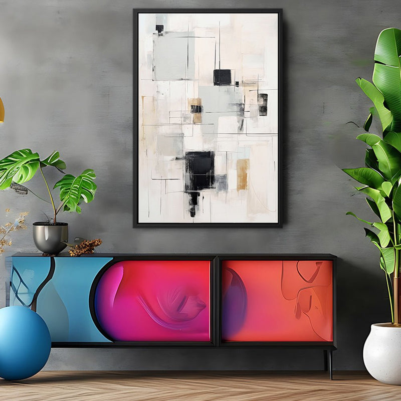 Canvas Wall Art Stretched Over Wooden Frame with Floating Frame and Shapes Painting CV4232 - Al Rugaib Furniture