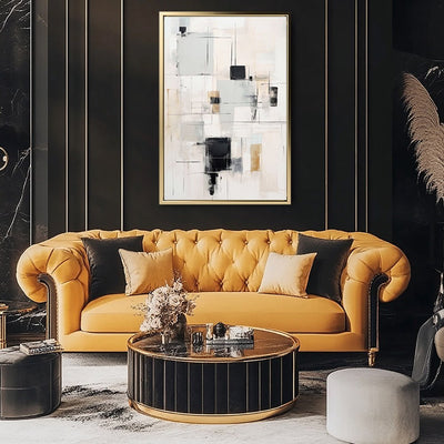 Canvas Wall Art Stretched Over Wooden Frame with Floating Frame and Shapes Painting CV4232 - Al Rugaib Furniture