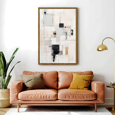 Canvas Wall Art Stretched Over Wooden Frame with Floating Frame and Shapes Painting CV4232 - Al Rugaib Furniture