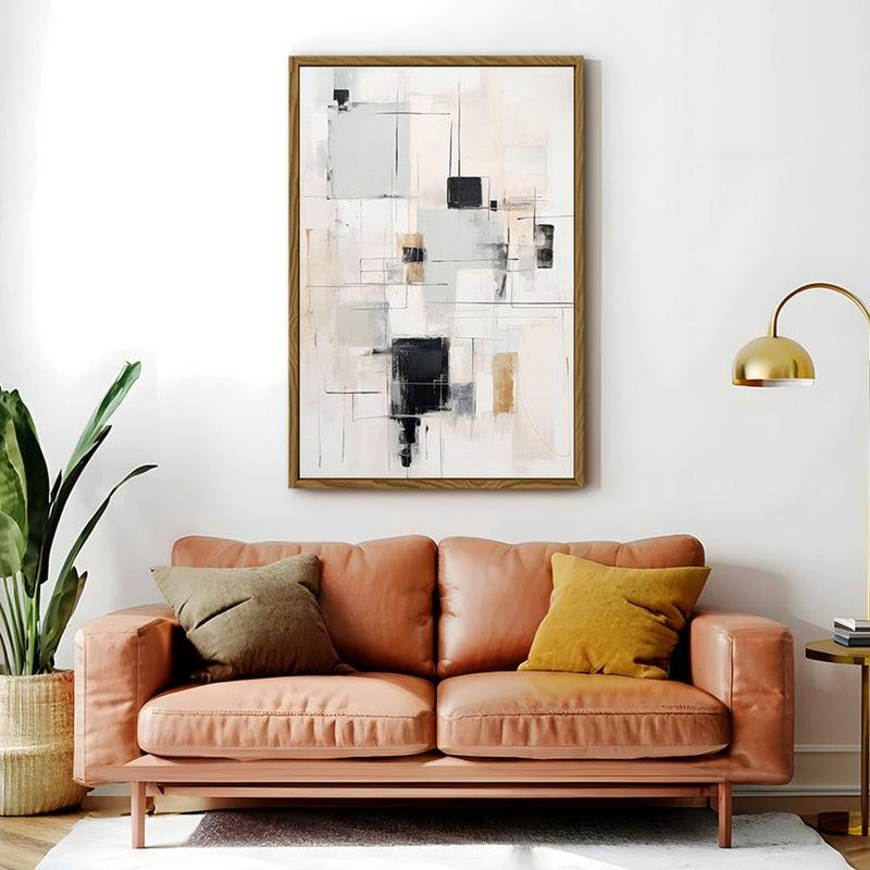 Canvas Wall Art Stretched Over Wooden Frame with Floating Frame and Shapes Painting CV4232 - Al Rugaib Furniture