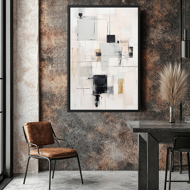 Canvas Wall Art Stretched Over Wooden Frame with Floating Frame and Shapes Painting CV4232 - Al Rugaib Furniture