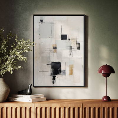 Canvas Wall Art Stretched Over Wooden Frame with Floating Frame and Shapes Painting CV4232 - Al Rugaib Furniture